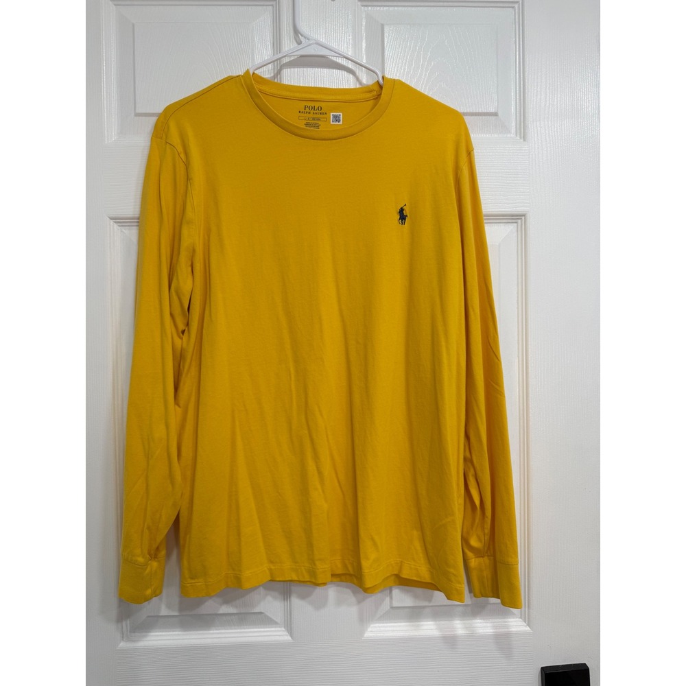 Polo Ralph Lauren Mens Long Sleeve T-Shirt Yellow Cotton Crew Neck Large L